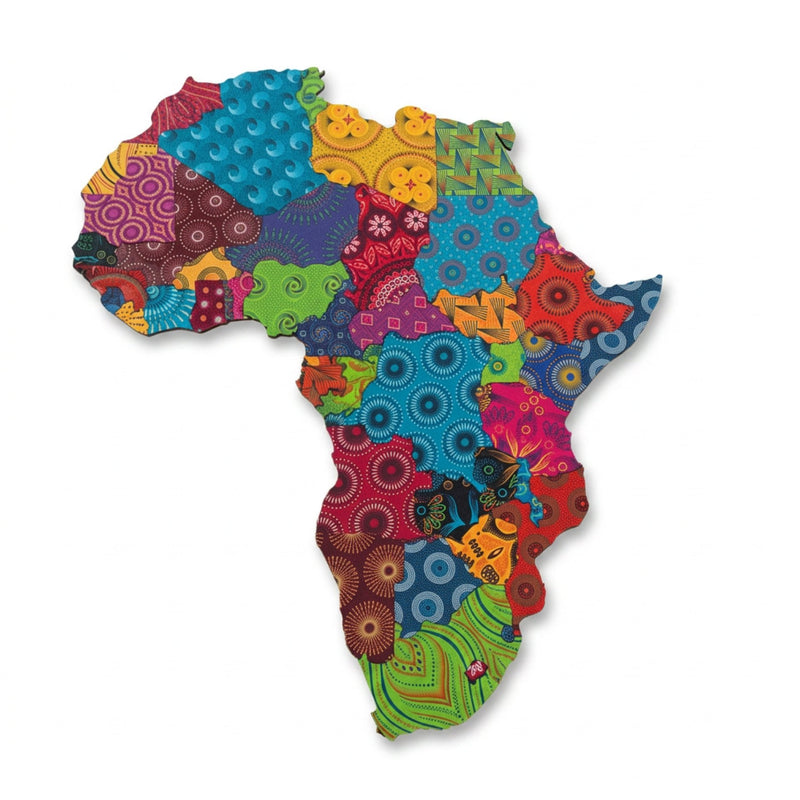 Shweshwe Africa Wall Map Puzzle - warm vibrant version - handcrafted South African art