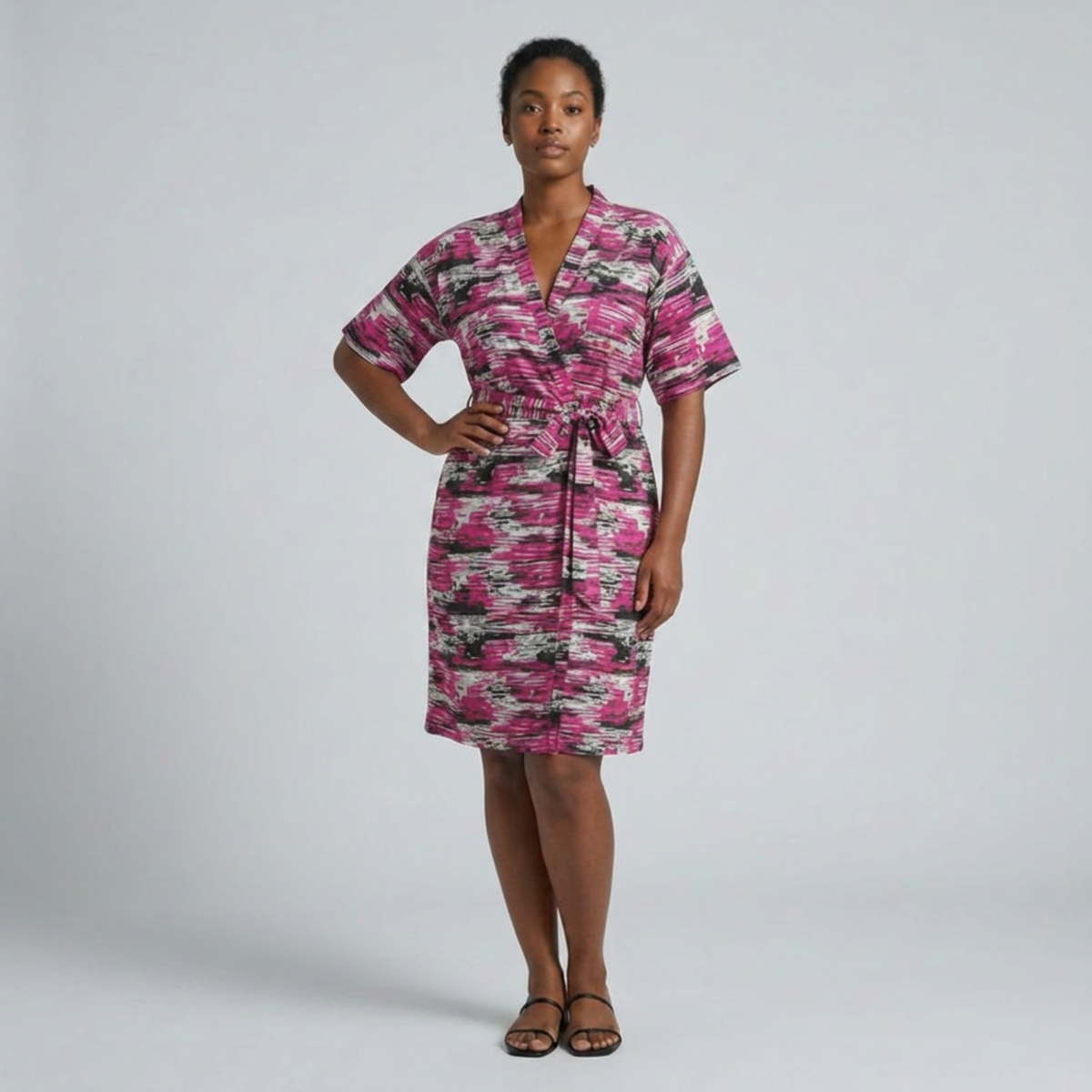Fuchsia African print kimono wrap dress - handcrafted statement clothing South Africa
