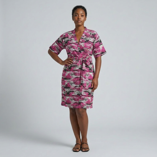 Fuchsia African print kimono wrap dress - handcrafted statement clothing South Africa
