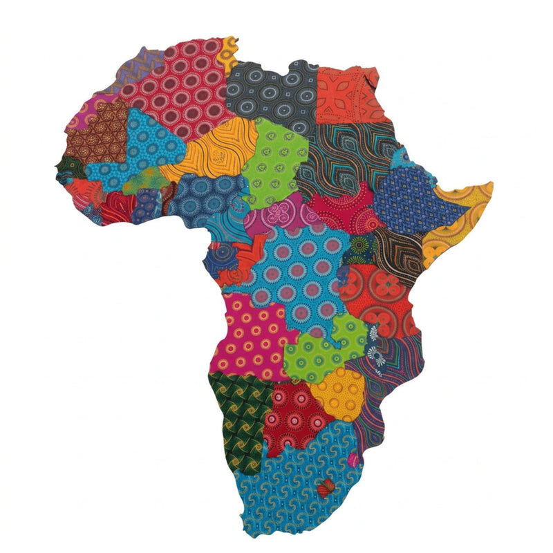 Shweshwe Africa Wall Map Puzzle - earth tones version - handcrafted South African art