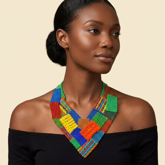 Beaded Collar Necklace on cream background