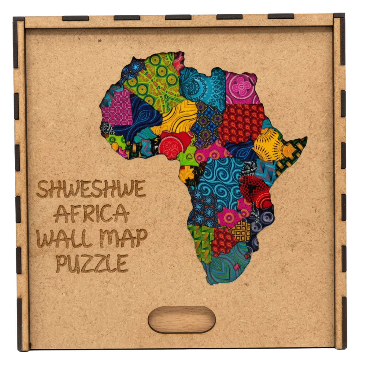 Shweshwe Africa Wall Map Puzzle in engraved MDF gift box - handcrafted South African art