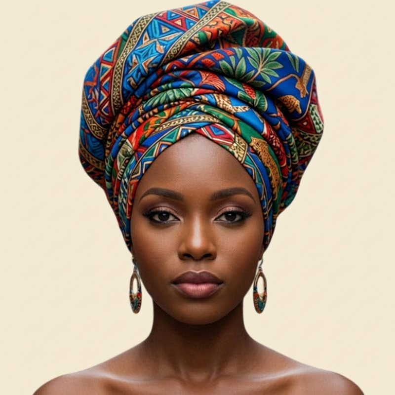 Wildlife Ankara Gele on cream background