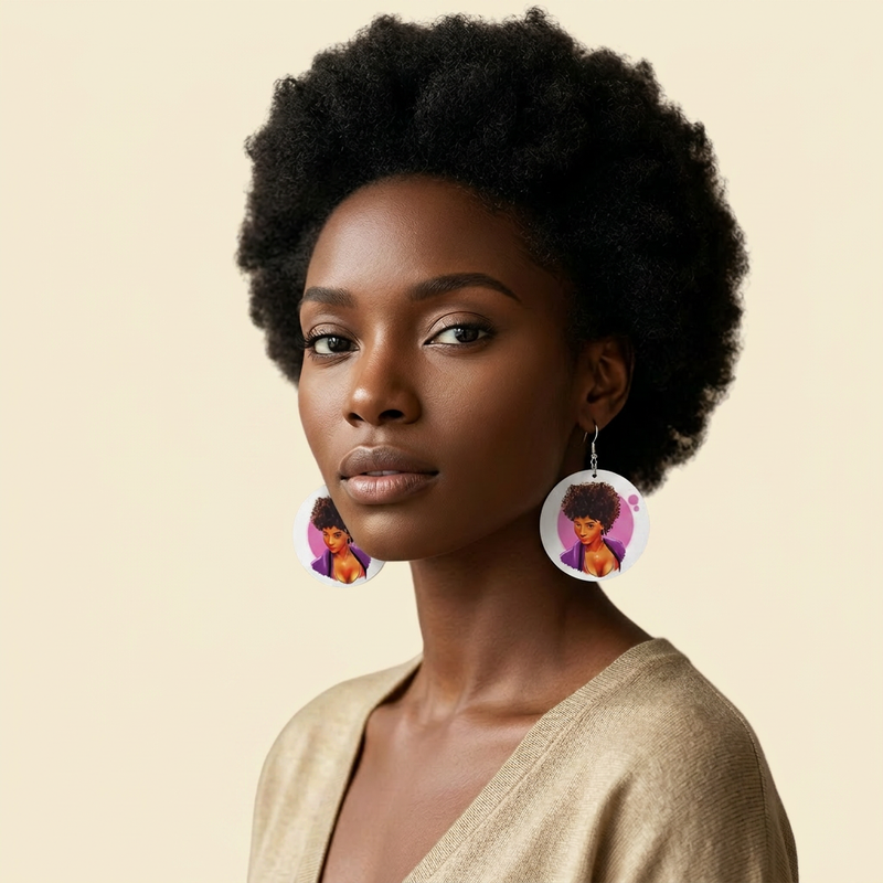 Natural Beauty African Art Earrings on cream background