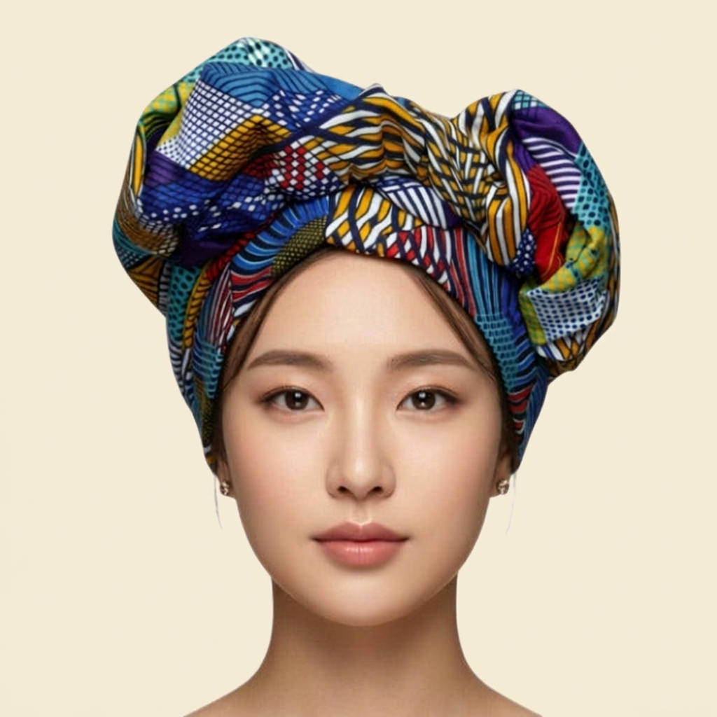 Patchwork Ankara Statement Wrap on cream background