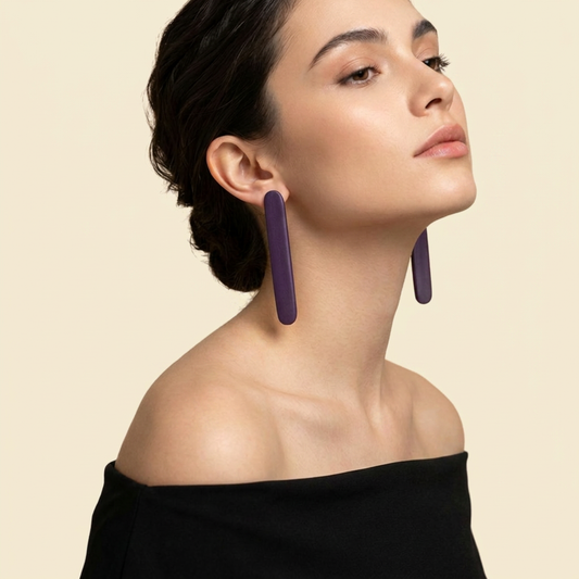 Royal Plum Bar Earrings on cream background