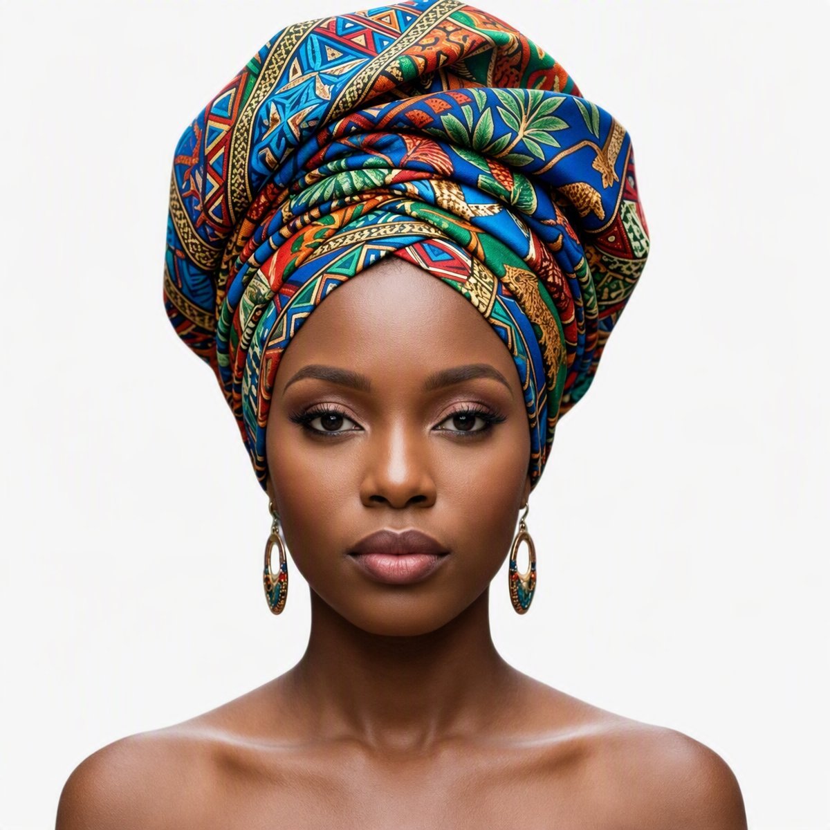 Wildlife Ankara Gele - multicolor African nature print headwrap by Tinkers