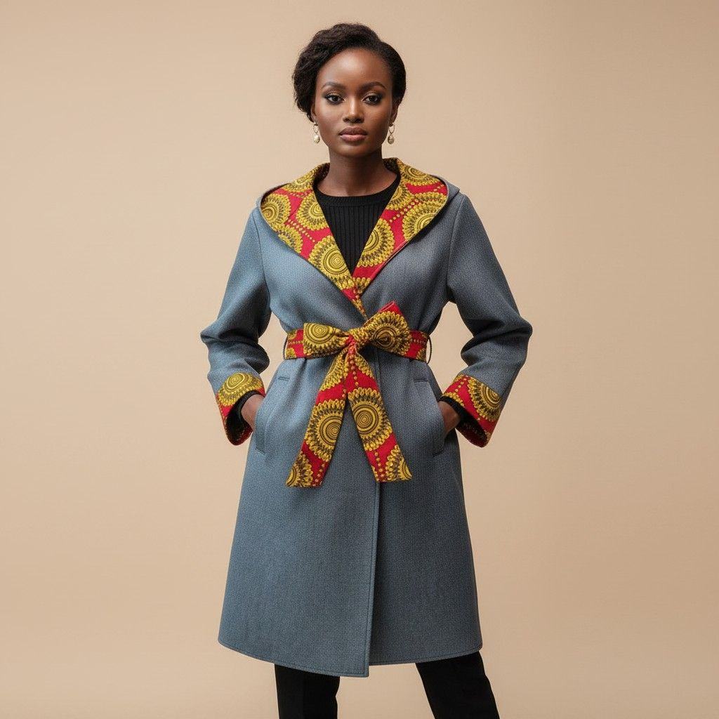 2-in-1 Long Sleeve Hooded African Print Coat