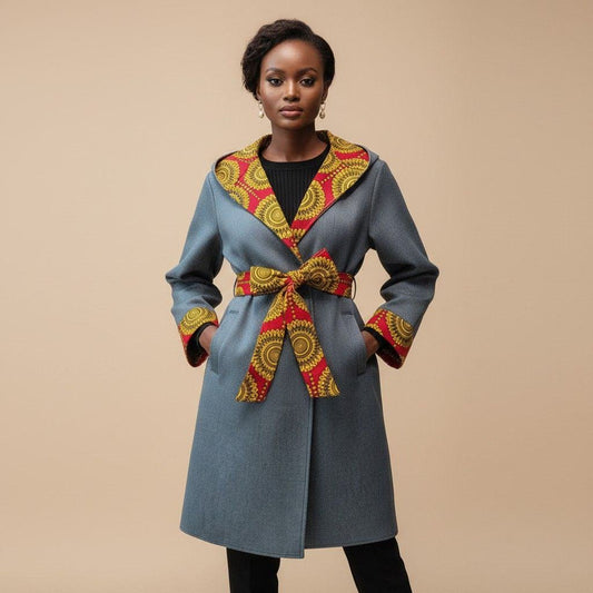 2-in-1 Long Sleeve Hooded African Print Coat