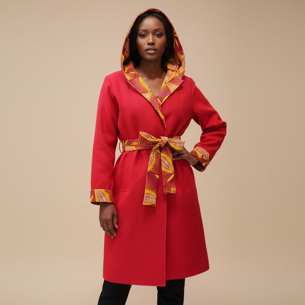 2-in-1 Long Sleeve Coat - Red, on model
