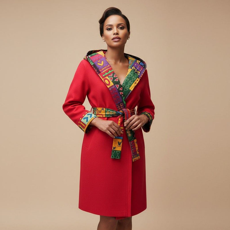 2-in-1 Long Sleeve Coat - Red, on model alt angle