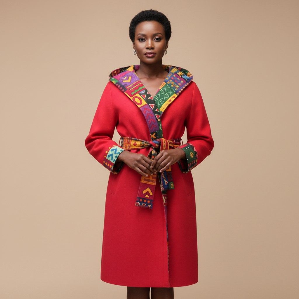 2-in-1 Long Sleeve Coat - Red, on model