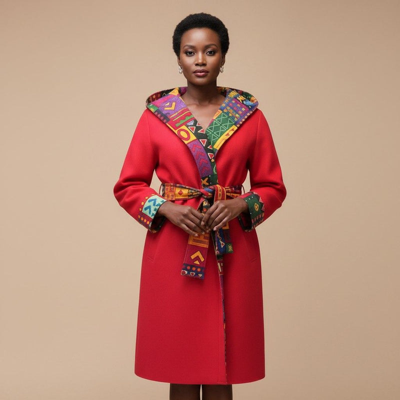 2-in-1 Long Sleeve Coat - Red, on model