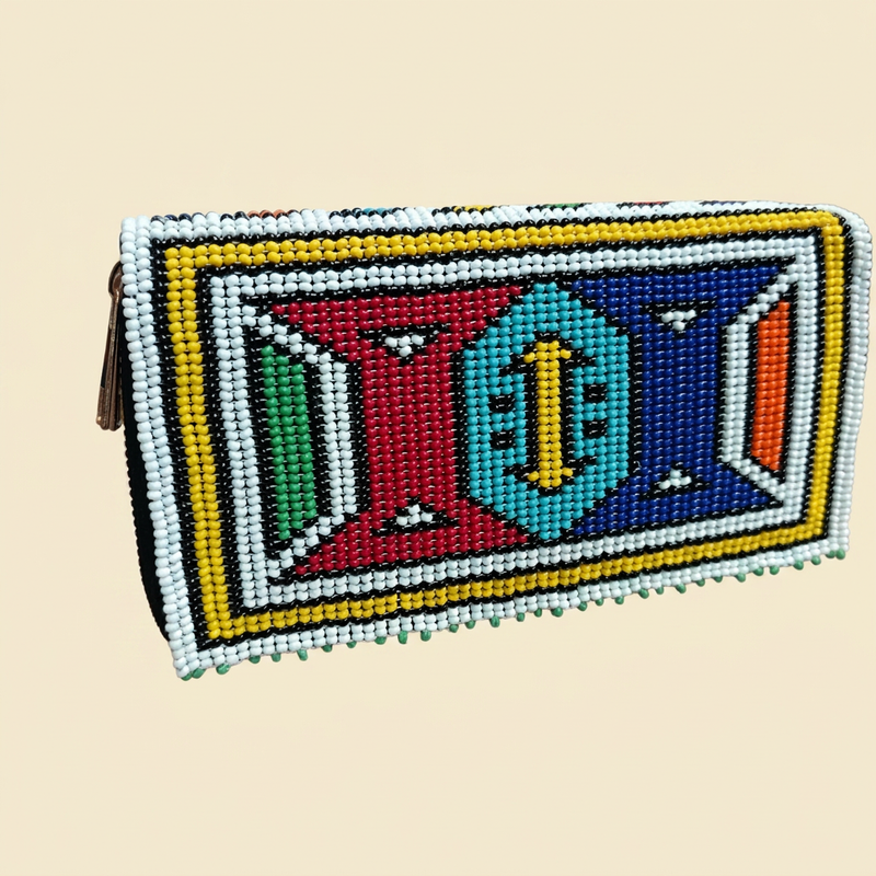 Geometric Beaded Wallet cream background
