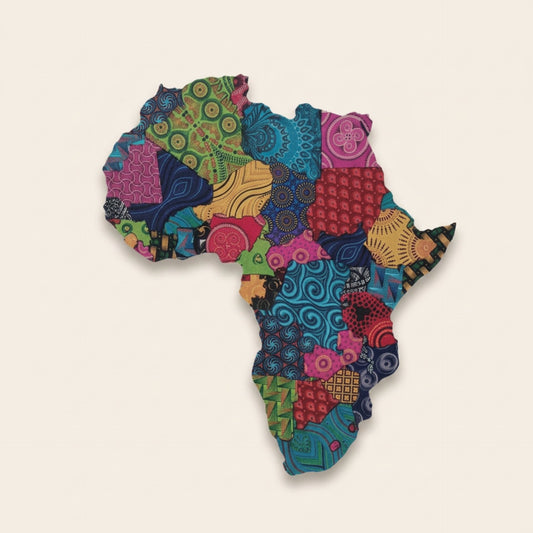 Shweshwe Africa Wall Map Puzzle - jewel tones version - handcrafted South African art