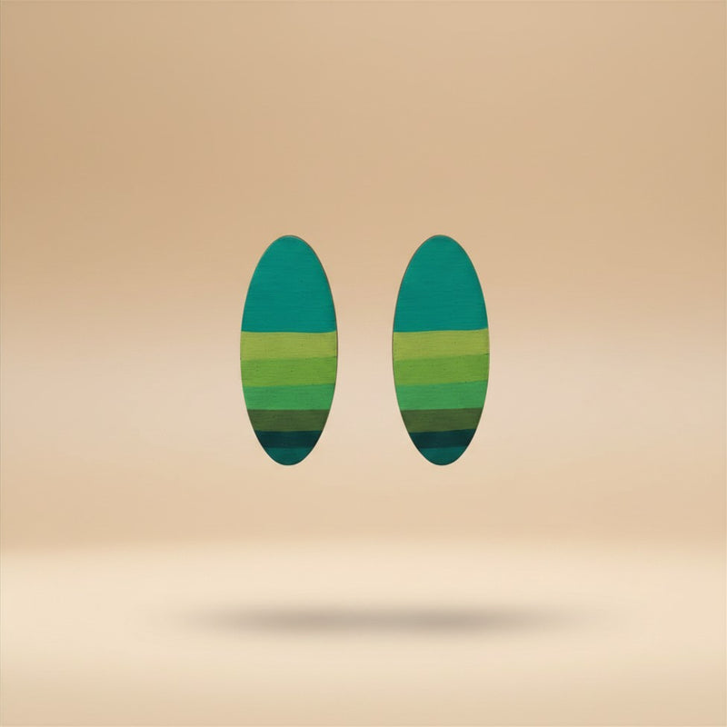 Savanna Green Stripe Earrings - handcrafted green oval statement earrings by Tinkers