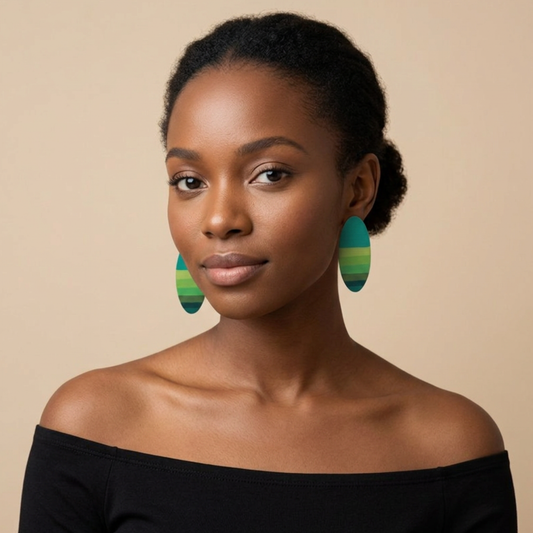 Savanna Green Stripe Earrings - handcrafted green oval statement earrings by Tinkers
