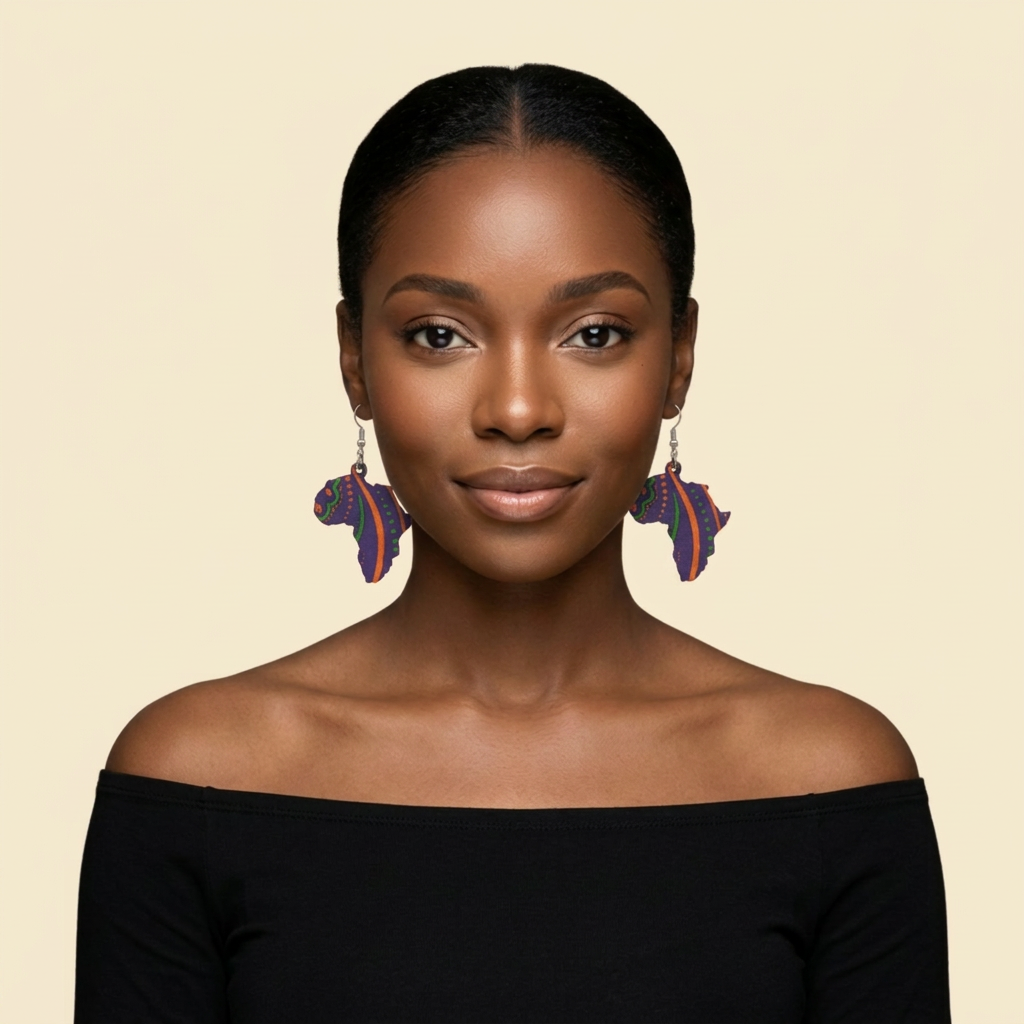 Africa Heritage Map Earrings on cream background