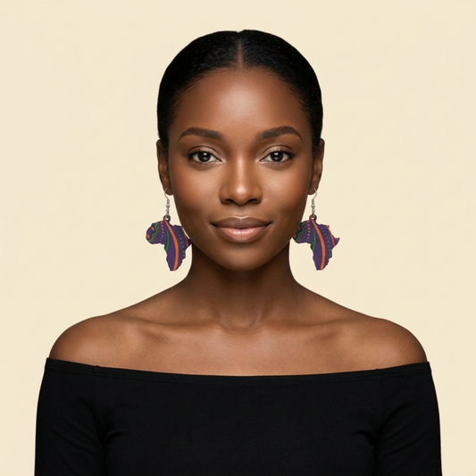 Africa Heritage Map Earrings on cream background
