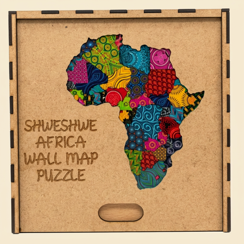 Shweshwe Africa Wall Map Puzzle on cream background