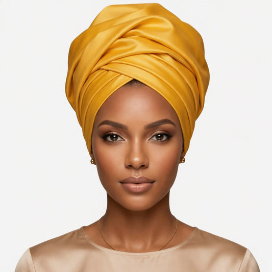 Marigold Satin Crown Turban - vibrant yellow satin headwrap by Tinkers