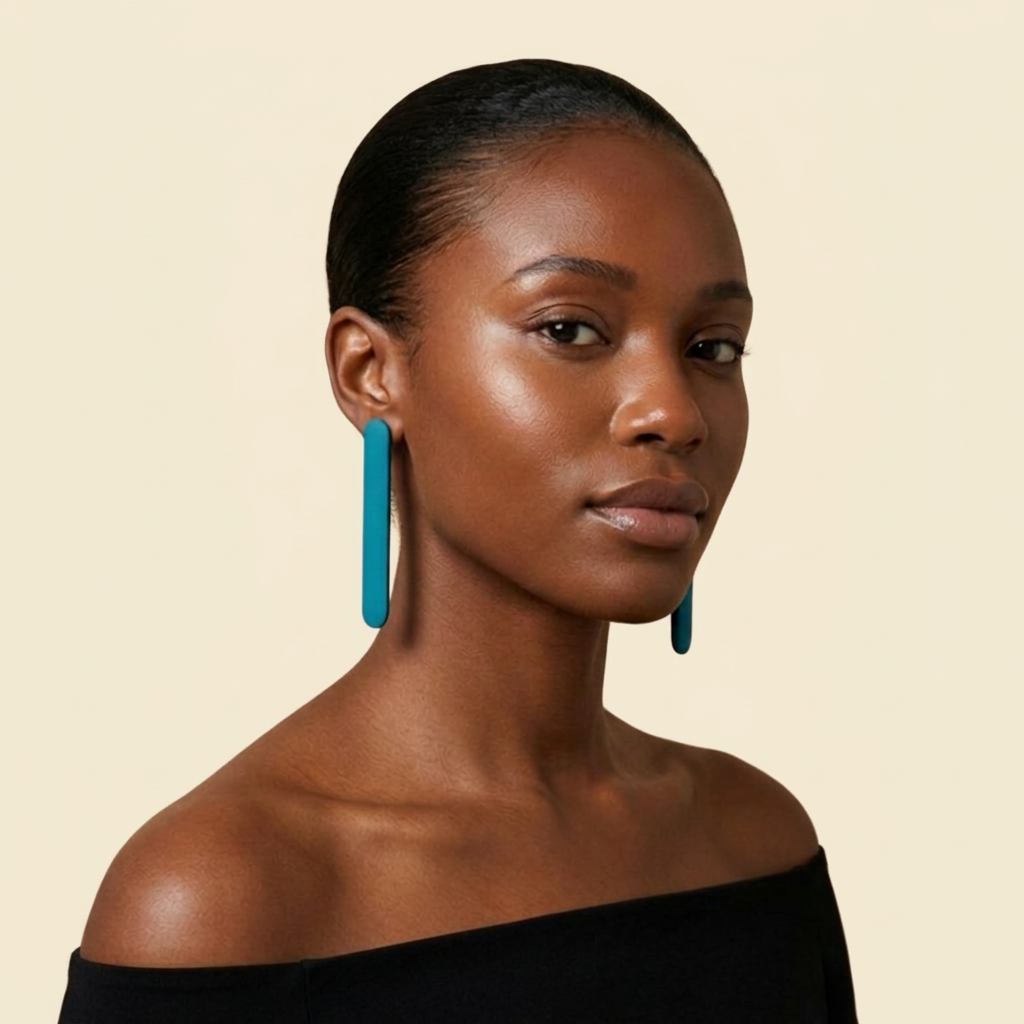 Ocean Teal Bar Earrings on cream background