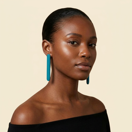 Ocean Teal Bar Earrings on cream background