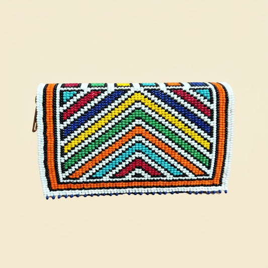 Multicolour Chevron Beaded Zip Wallet on cream background