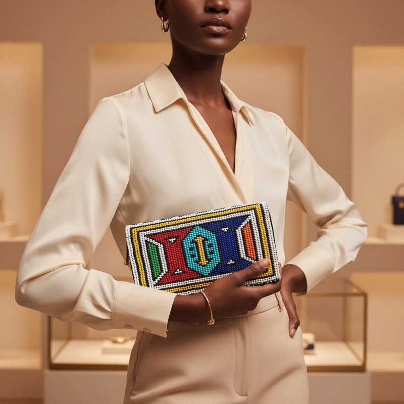 Geometric Concentric Beaded Zip Wallet - hover